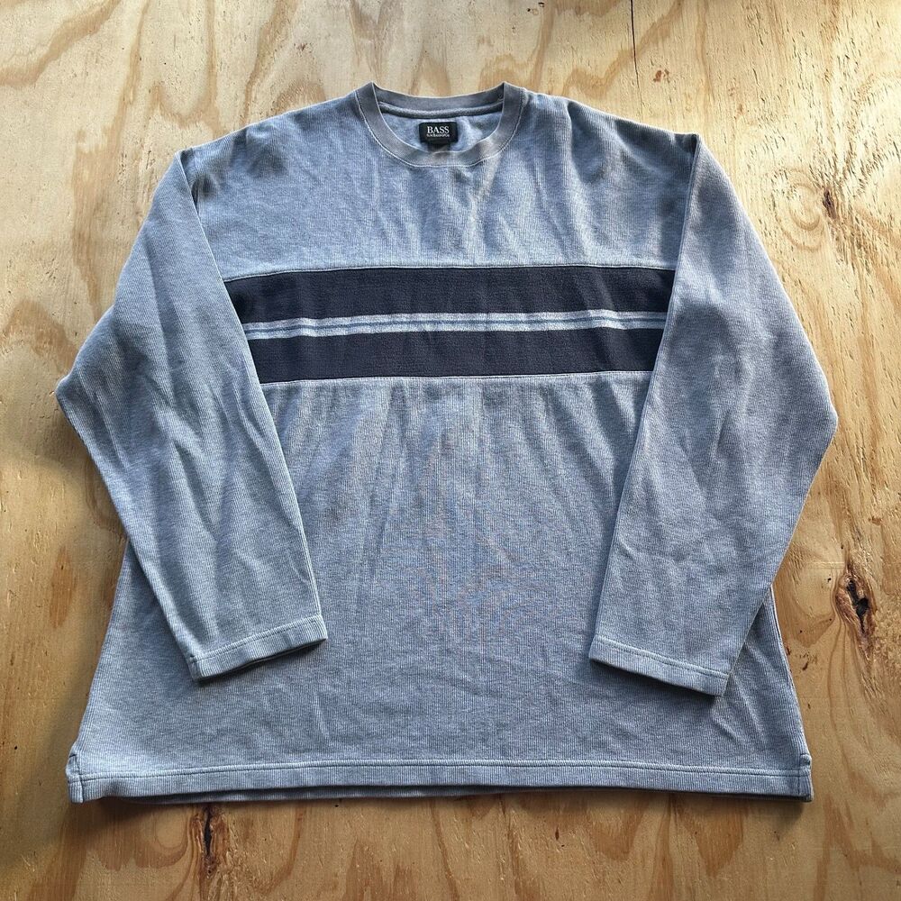 G.H. Bass Grey Striped Ribbed Knit Sweater - XL